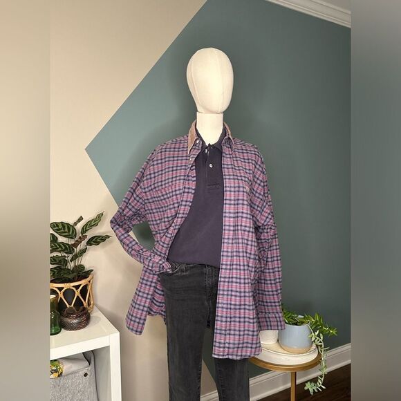 Vintage Eddie Bauer Bainbridge Flannel Shirt M - Corduroy Collar 90s Outdoorsy - Picture 2 of 10